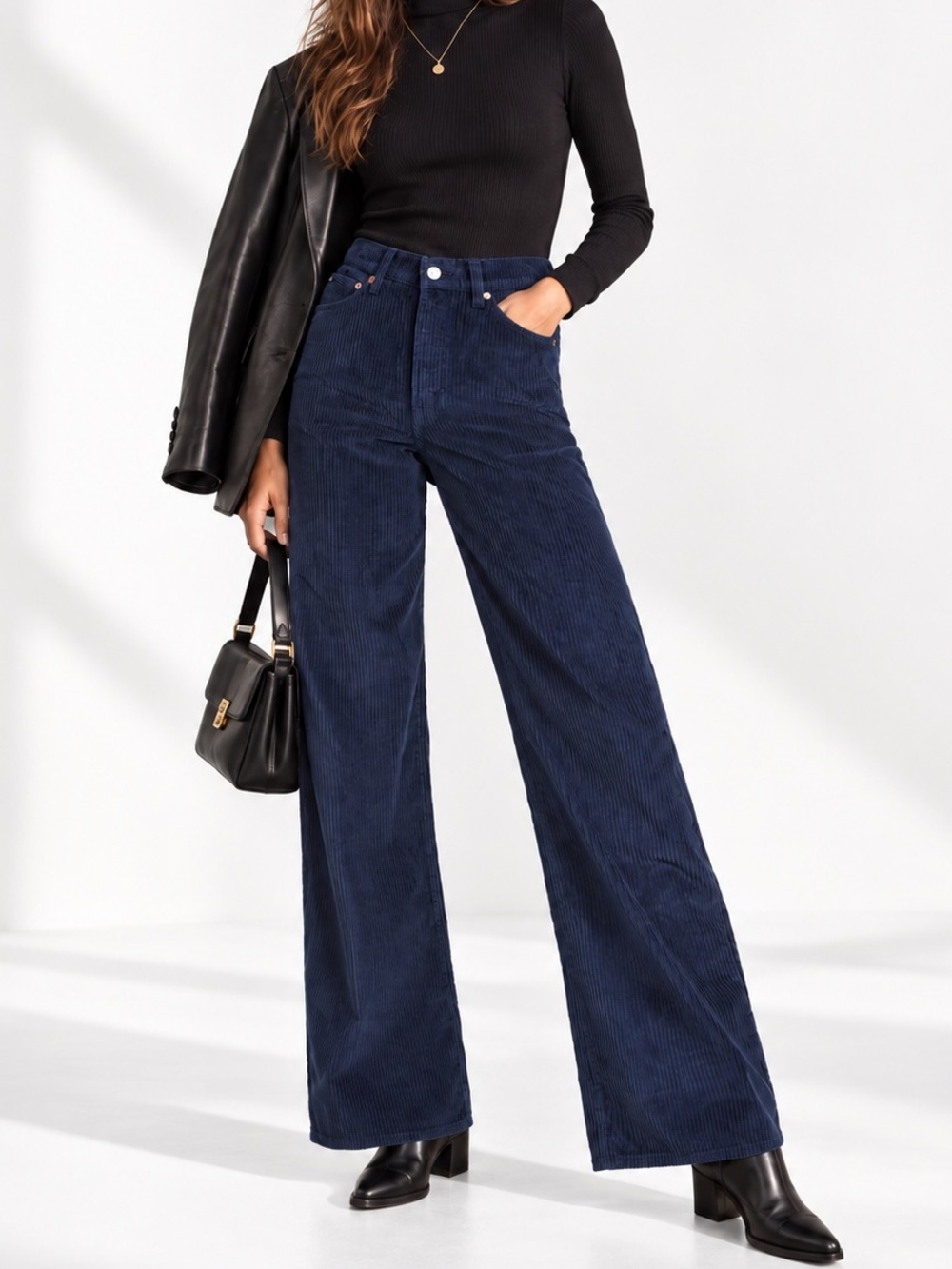 Levi’s Ribcage Wide Leg Navy Blue Corduroy High Rise Pants 27